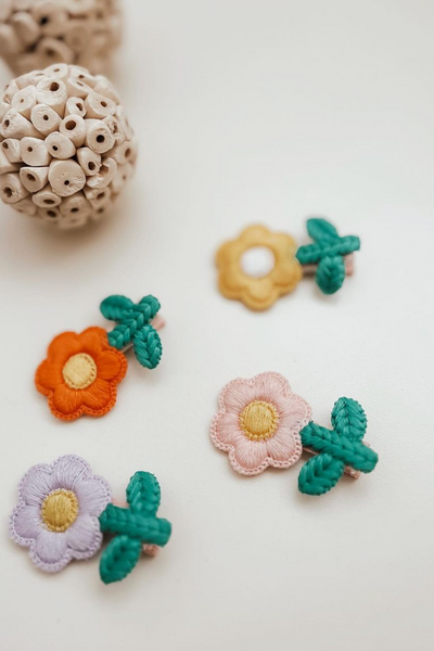 Handmade Embroidered Flowers Set of 4