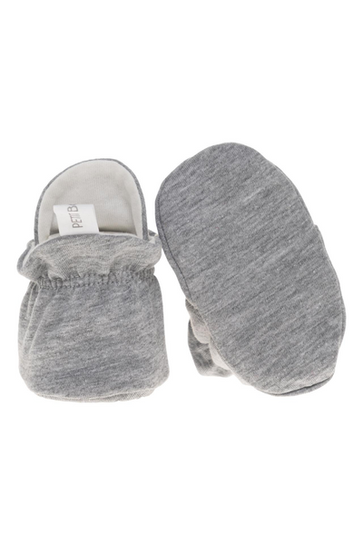 Organic Cotton Stay On Baby Booties | Soft Sole | Gray | Available in 3 Sizes from 0-9 Months
