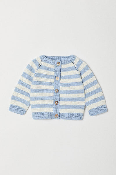 Handknitted Striped Cardigan | Blue | Made with Organic Cotton Yarn