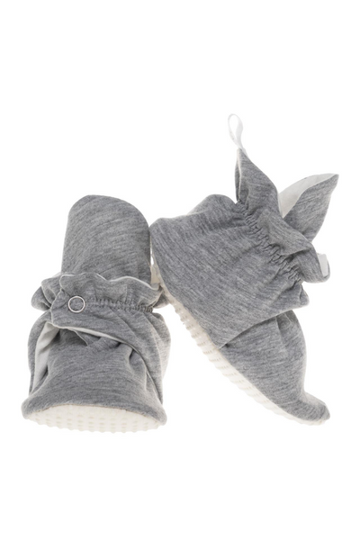 Organic Cotton Stay On Baby Booties | Non-Slip Sole | Gray | Available in 3 Sizes from 9-24 Months