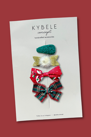 Handmade Christmas Ribbons Hair Clip Set of 4