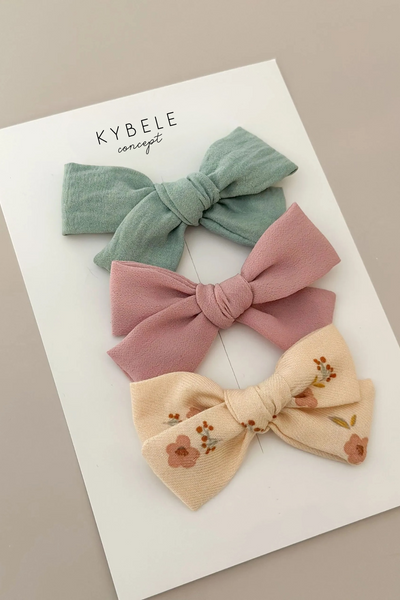 Handmade Pastel Mint and Dusty Rose Ribbons Hair Clip Set of 3