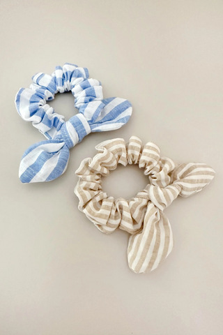 Handmade Linen Striped Scrunchies Set of 2