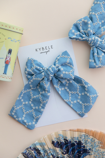 Handmade Blue Eyelet Sailor Bow Hair Clip