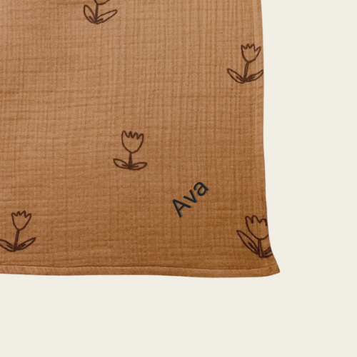 Personalised Organic Cotton 4-Layer Muslin Blanket | Tulips | 125x95 cm