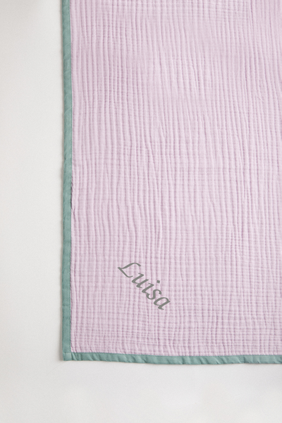 Personalised Organic Cotton 4-Layer Quilted Muslin Blanket | Lilac | 100x140 cm