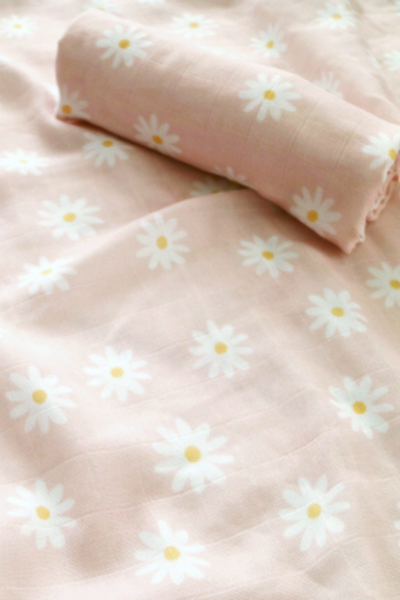 Personalised Organic Cotton Large Muslin Cloth | Daisies | 75x95 cm