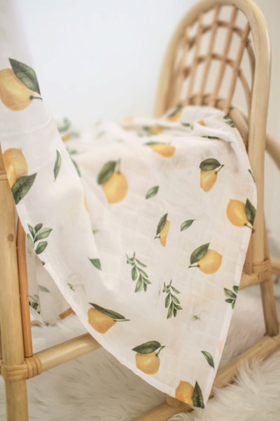 Personalised Organic Cotton Large Muslin Cloth | Lemon Blossom | 75x95 cm