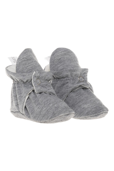 Organic Cotton Stay On Baby Booties | Soft Sole | Gray | Available in 3 Sizes from 0-9 Months