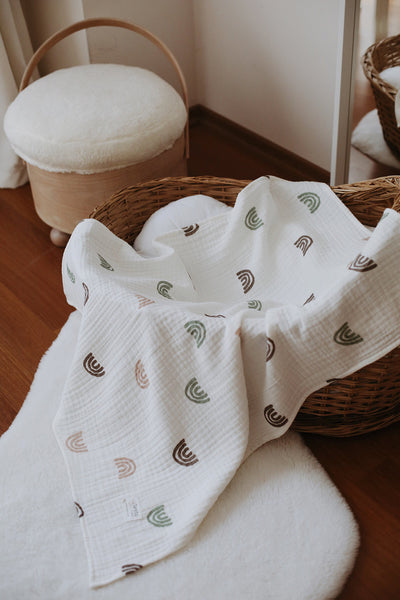 Personalised Organic Cotton 4-Layer Muslin Blanket | Rainbow | 75x95 cm