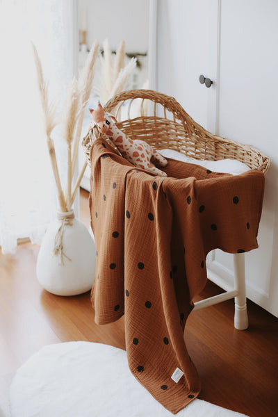 Personalised Organic Cotton 4-Layer Muslin Blanket | Circle | Chocolate | 110x95 cm
