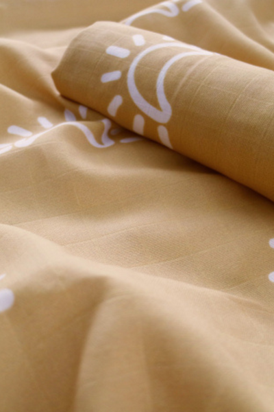 Personalised Organic Cotton Muslin Swaddles | Mustard Equinox | Available in 2 different sizes