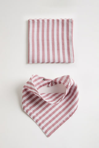 Personalised Organic Cotton Bandana Bib & Blurp Cloth Set | Pinky Stripes