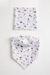 Personalised Organic Cotton Bandana Bib & Blurp Cloth Set | Space