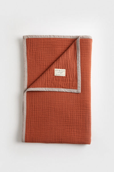 Personalised Organic Cotton 4-Layer Quilted Muslin Blanket | Rusty Red | 100x140 cm