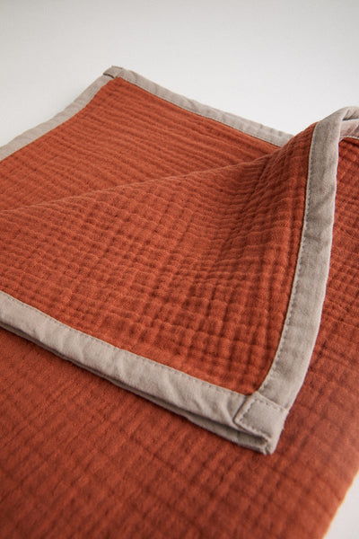 Personalised Organic Cotton 4-Layer Quilted Muslin Blanket | Rusty Red | 100x140 cm