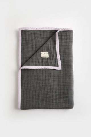 Personalised Organic Cotton 4-Layer Quilted Muslin Blanket | Anthracite | 100x140 cm