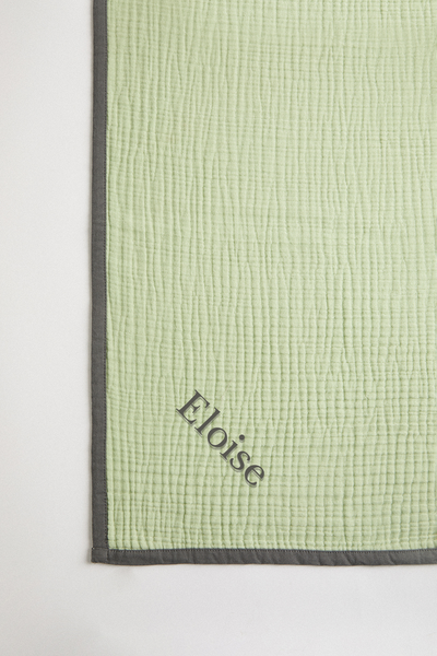 Personalised Organic Cotton 4-Layer Quilted Muslin Blanket | Mint | 100x140 cm