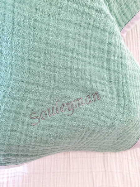 Personalised Organic Cotton 4-Layer Quilted Muslin Blanket | Sky | 100x140 cm