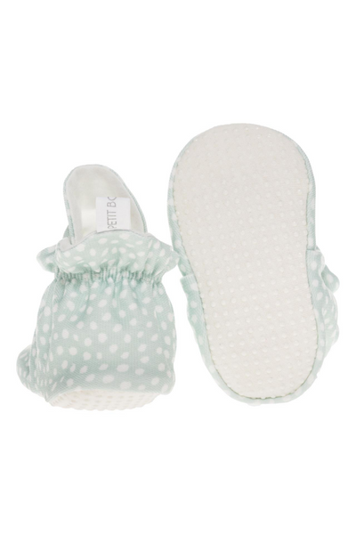 Organic Cotton Stay On Baby Booties | Non-Slip Sole | Green | Available in 3 Sizes from 9-24 Months